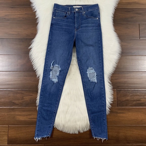 Levi's Size 27 Quebec Storm‎ Distress Mile High Super Skinny Denim Jeans - Picture 1 of 8